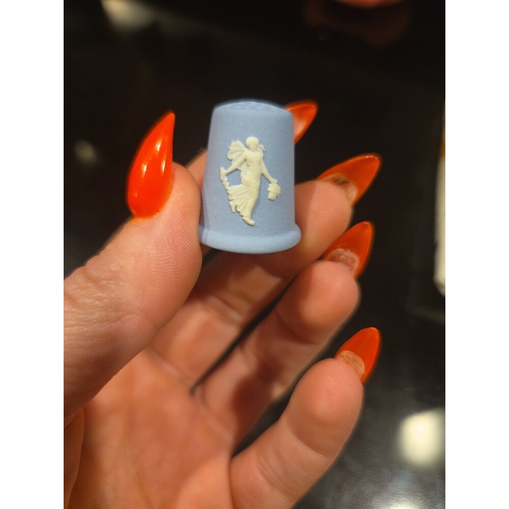 Vintage Wedgwood Blue Jasperware "Flower Girl" Thimble - Made in England